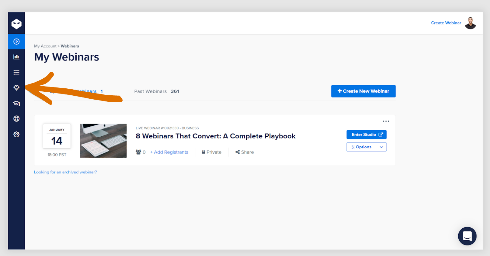 Integrations icon in Webinarninja