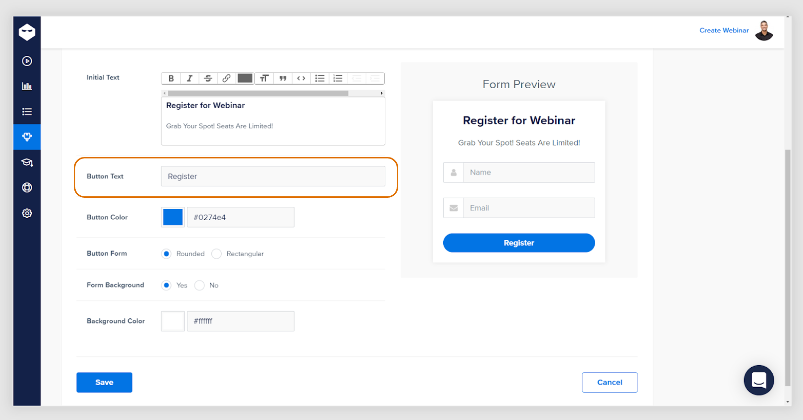 registration button