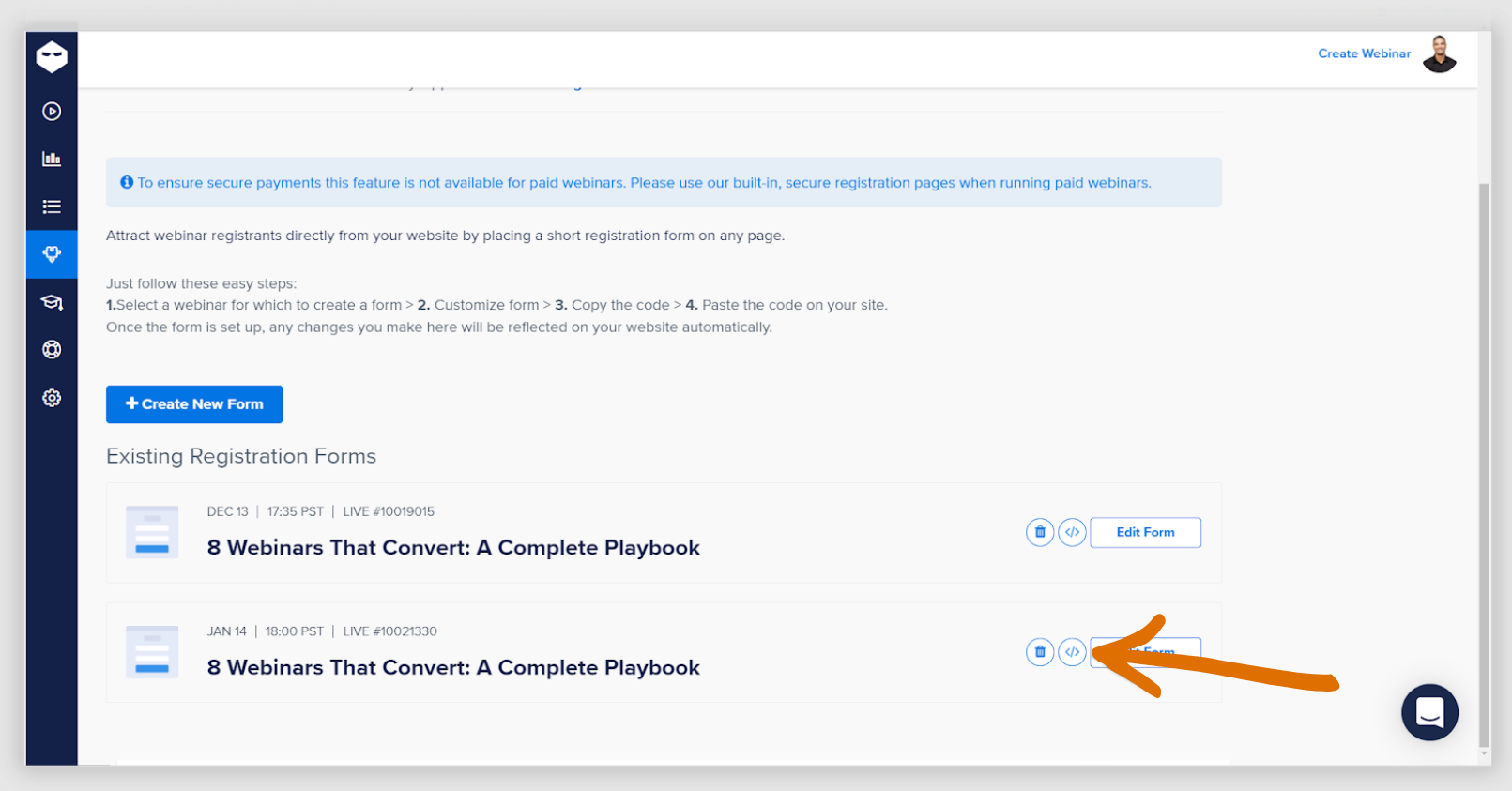 registration form on your website